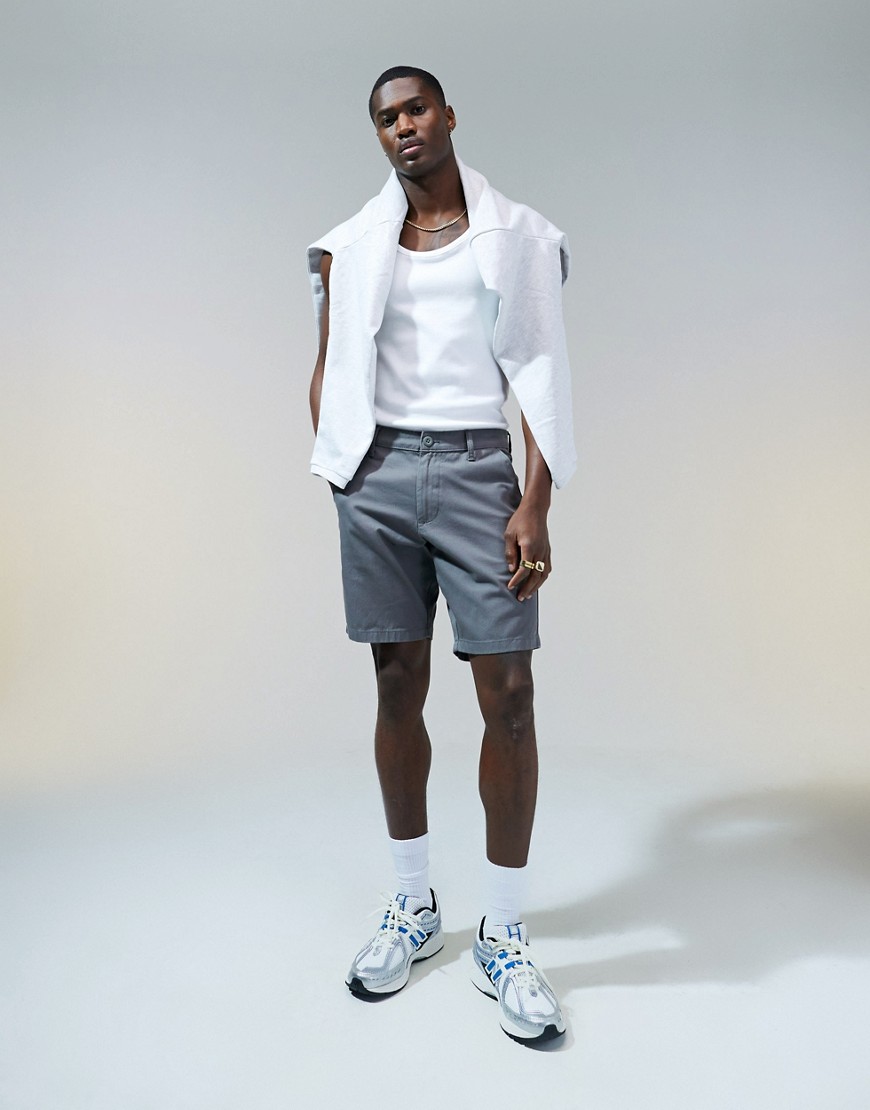 Asos Design Slim Stretch Regular Length Chino Shorts In Gray
