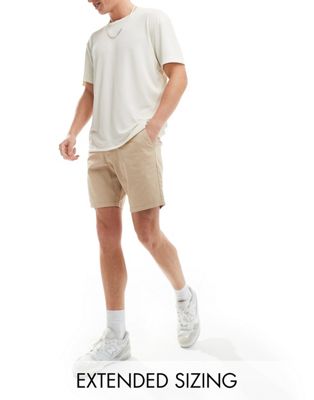 ASOS DESIGN slim stretch regular length chino shorts in stone