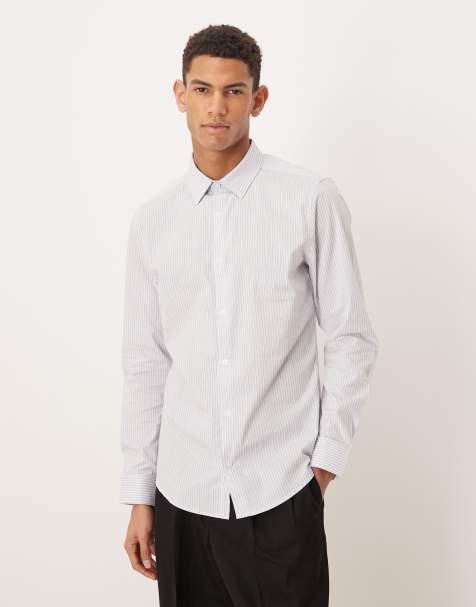 ASOS DESIGN slim stripe shirt in black - view 1