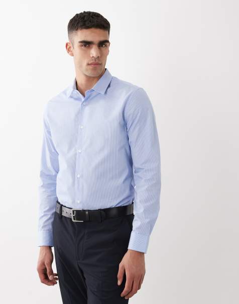 ASOS DESIGN slim stripe shirt in blue - view 1