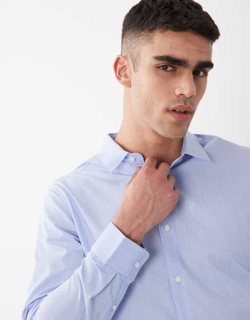 ASOS DESIGN slim stripe shirt in blue, 3 of 5