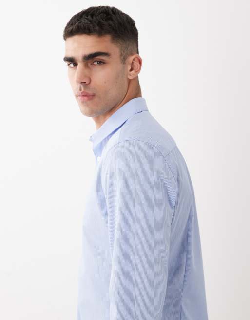 ASOS DESIGN slim stripe shirt in blue, 5 of 5