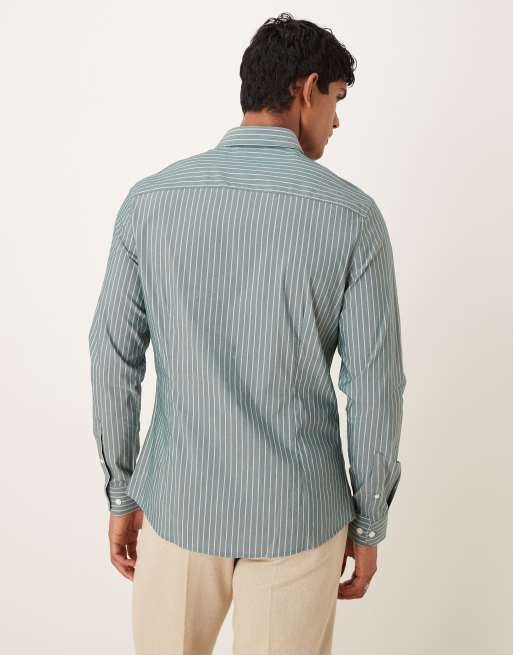 ASOS DESIGN slim stripe shirt in green, 3 of 5