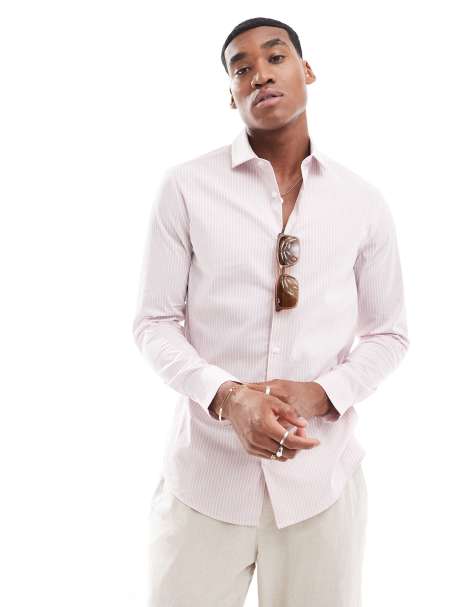 ASOS DESIGN slim stripe shirt in pink - view 1
