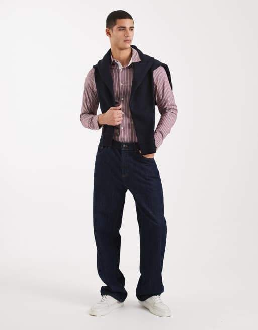 ASOS DESIGN slim stripe shirt in red, 2 of 5