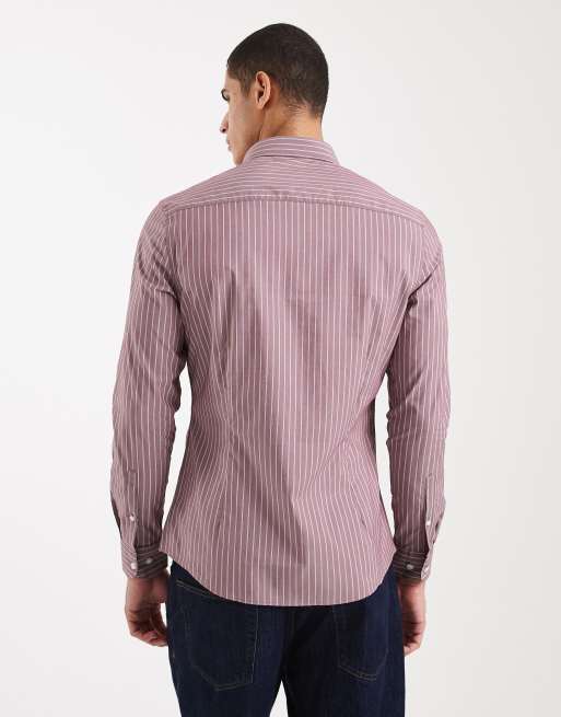 ASOS DESIGN slim stripe shirt in red, 3 of 5