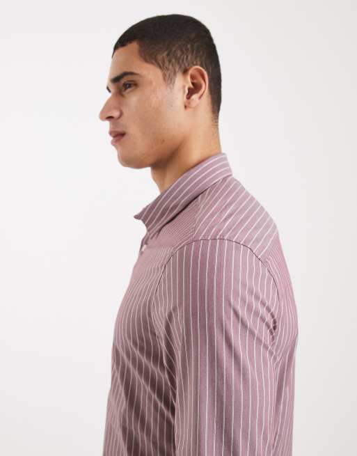 ASOS DESIGN slim stripe shirt in red, 4 of 5