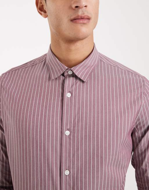 ASOS DESIGN slim stripe shirt in red, 5 of 5