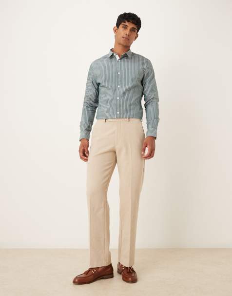 ASOS DESIGN slim stripe shirt with contrast cuff in green - view 1