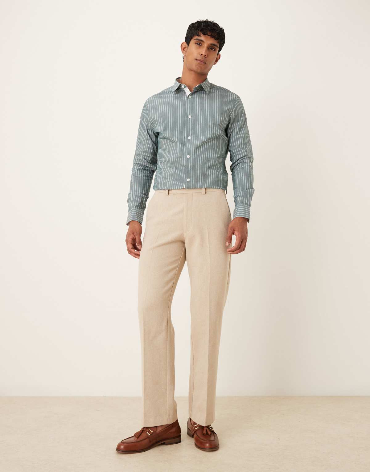 ASOS DESIGN slim stripe shirt with contrast cuff in green