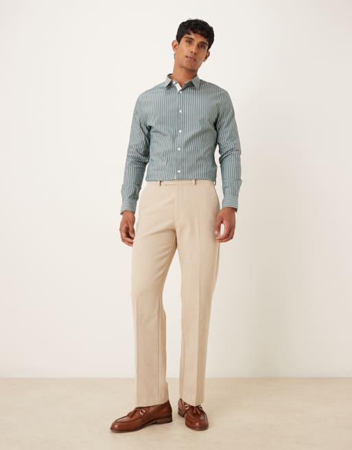 ASOS DESIGN slim stripe shirt with contrast cuff in green