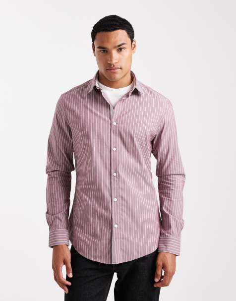 ASOS DESIGN slim stripe shirt with contrast cuff in red - view 1