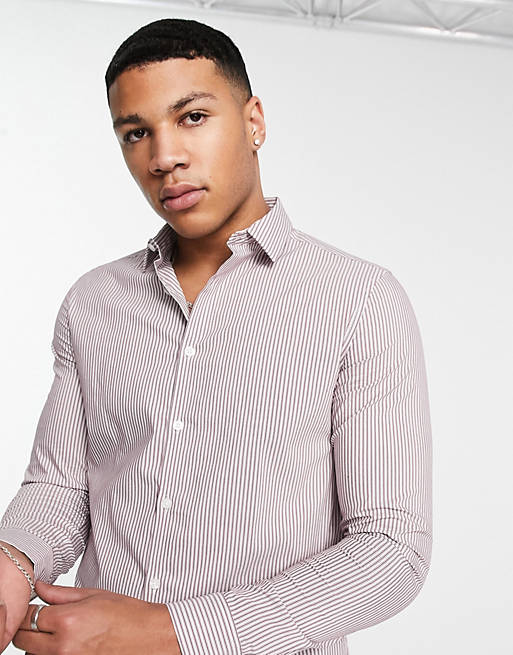 Shirts slim stripe work shirt in burgundy 