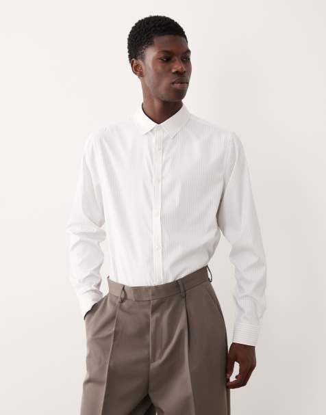 ASOS DESIGN slim striped dress shirt in white - view 1