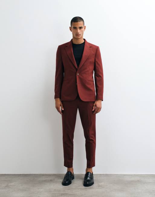 ASOS DESIGN slim suit blazer in burgundy, 2 of 5