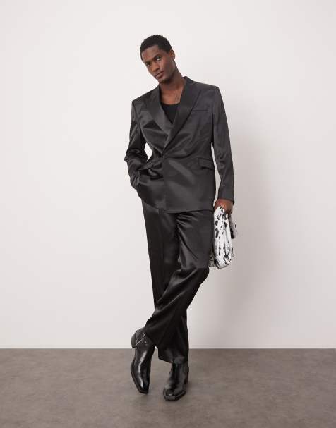 ASOS DESIGN slim suit in black satin - view 1