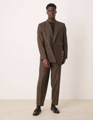 asos ASOS DESIGN slim suit in brown checkerboard jacquard