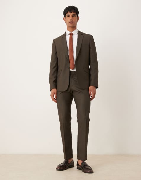 ASOS DESIGN slim suit in brown microtexture - view 1