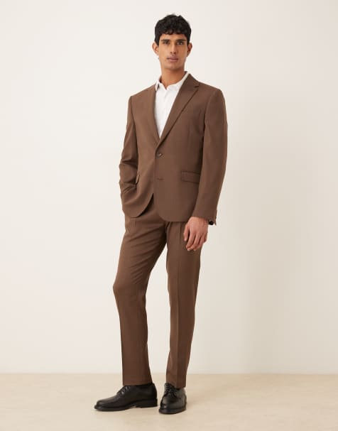 ASOS DESIGN slim suit in brown premium wool - view 1