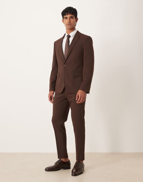 ASOS DESIGN slim suit in brown - view 1