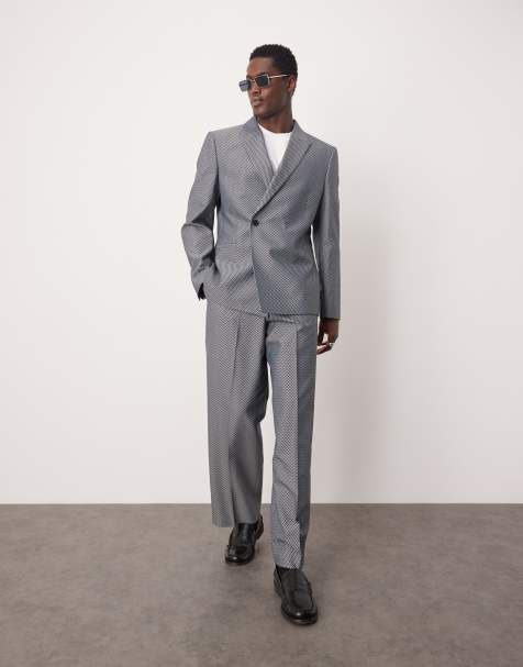 ASOS DESIGN slim suit in grey checkerboard weave - view 1