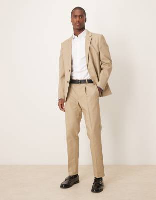 asos ASOS DESIGN slim suit in khaki soft cotton