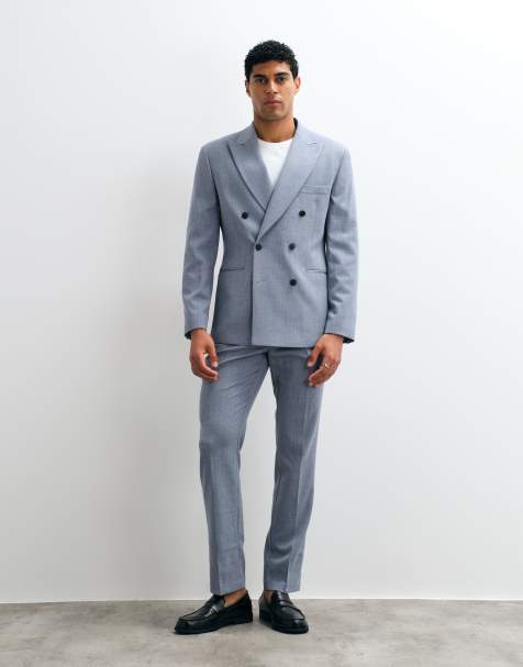 ASOS DESIGN slim suit in light blue wool blend tweed - view 1