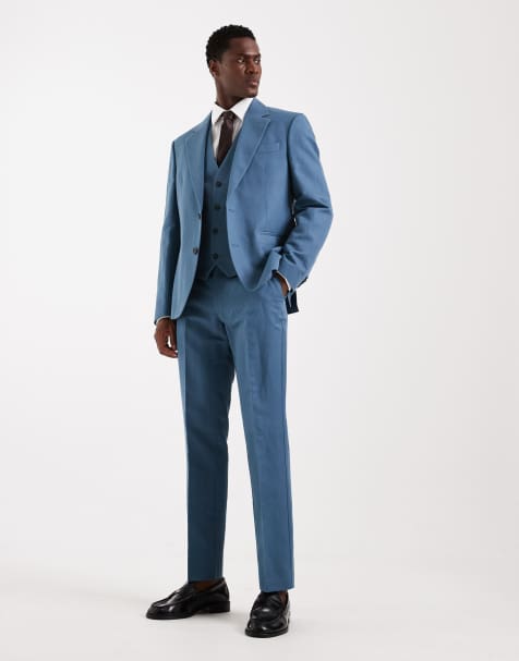 ASOS DESIGN slim suit in linen rich mid blue twill - view 1