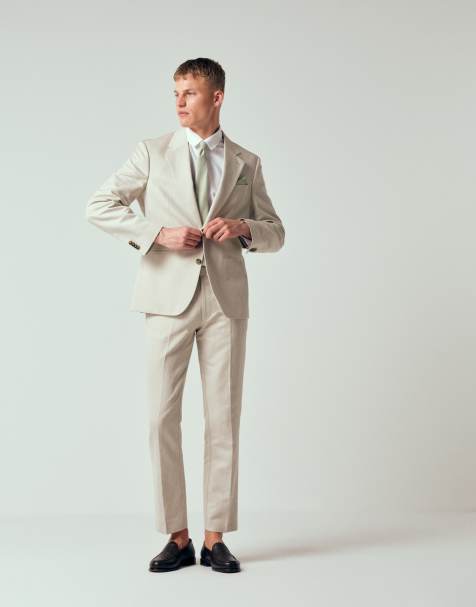 ASOS DESIGN slim suit in linen rich stone twill - view 1
