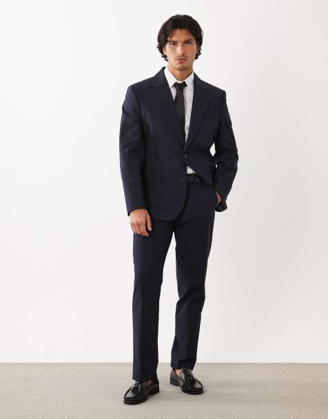 ASOS DESIGN slim suit in navy chevron jacquard - view 1