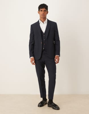 ASOS DESIGN slim suit in navy herringbone wool look Cheap Sale