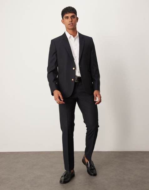 ASOS DESIGN slim suit in navy jacquard - view 1