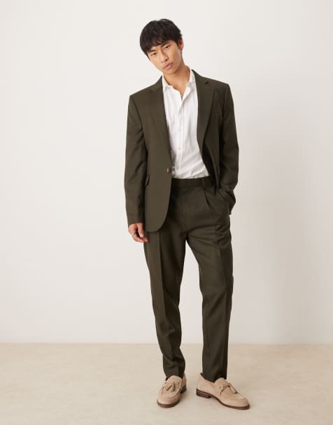ASOS DESIGN slim suit in olive green marl texture - view 1