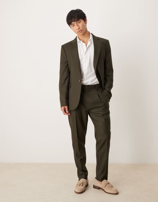 ASOS DESIGN slim suit in olive green marl texture
