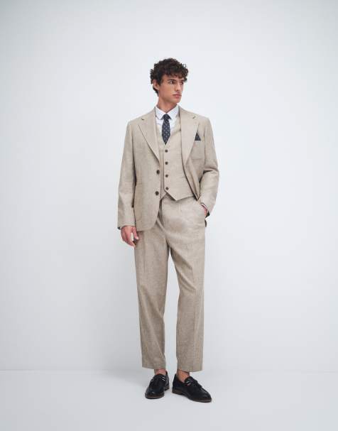 ASOS DESIGN slim suit in stone linen blend - view 1