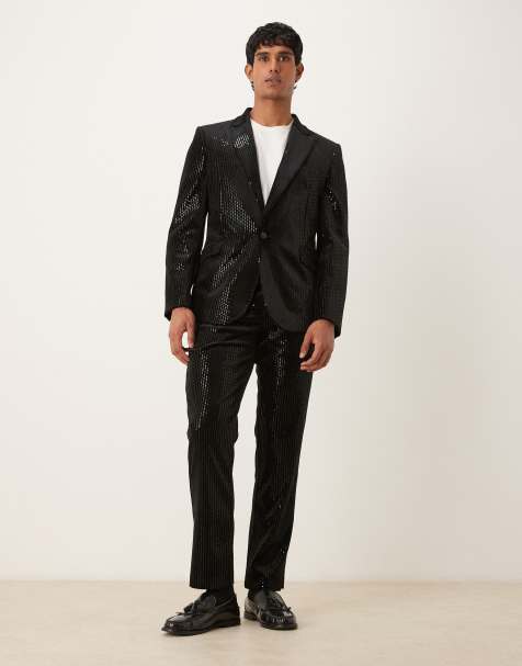 ASOS DESIGN slim suit in velvet sequin in black - view 1