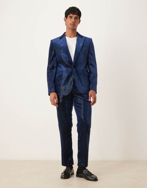 ASOS DESIGN slim suit in velvet sequin in navy - view 1