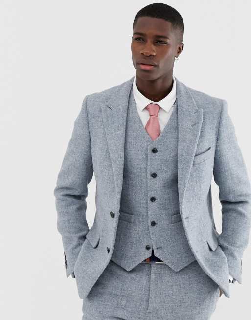 ASOS DESIGN slim suit jacket in 100 wool Harris Tweed in grey ASOS