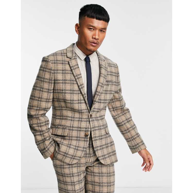 ASOS DESIGN slim suit jacket in beige check