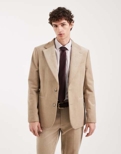 ASOS DESIGN slim suit jacket in beige corduroy - view 1