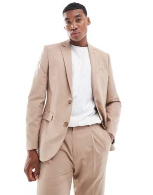 ASOS DESIGN slim suit jacket in beige-Neutral