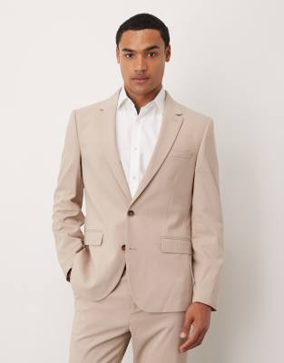 Asos Design Slim Suit Jacket In Neutral
