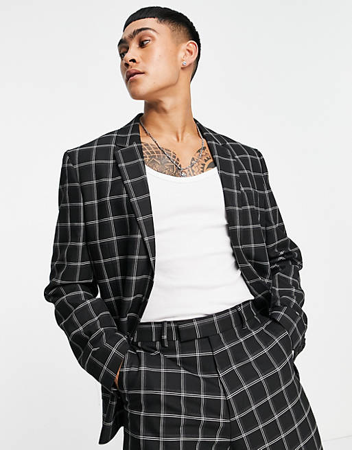 ASOS DESIGN slim suit jacket in black check | ASOS