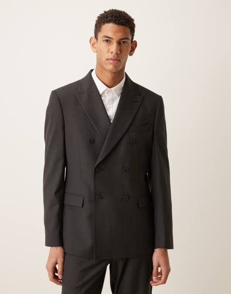 ASOS DESIGN slim suit jacket in black subtle stripe - view 1