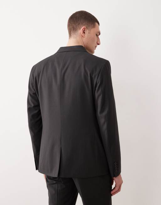 ASOS DESIGN slim suit jacket in black subtle stripe, 5 of 5