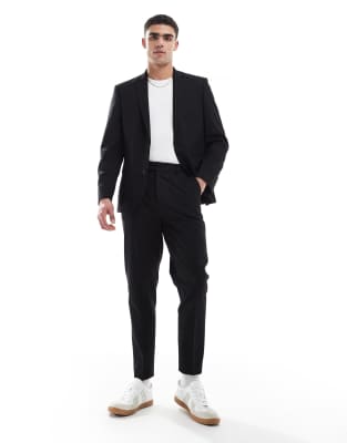 Asos Design Slim Fit Wool Mix Suit Jacket In Black Twill In Black
