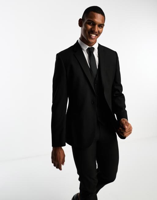 Mens slim sale black suit