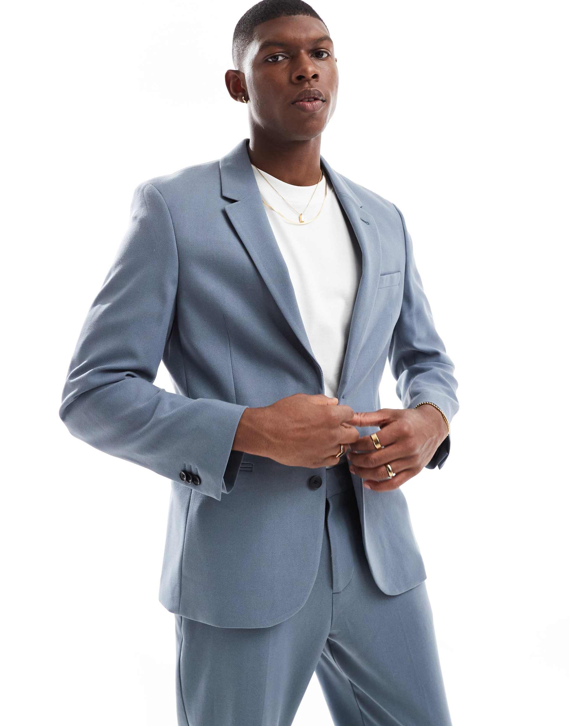 ASOS DESIGN slim suit jacket in blue twill
