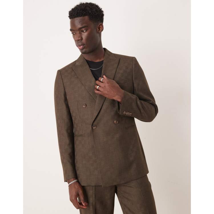 ASOS DESIGN slim suit jacket in brown checkerboard jacquard