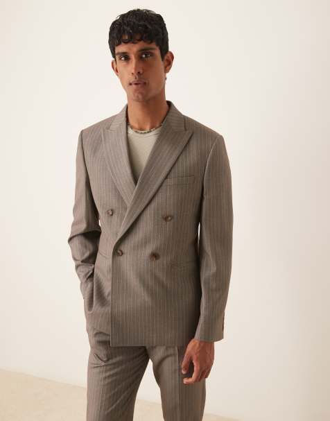 ASOS DESIGN slim suit jacket in brown pinstripe twill - view 1